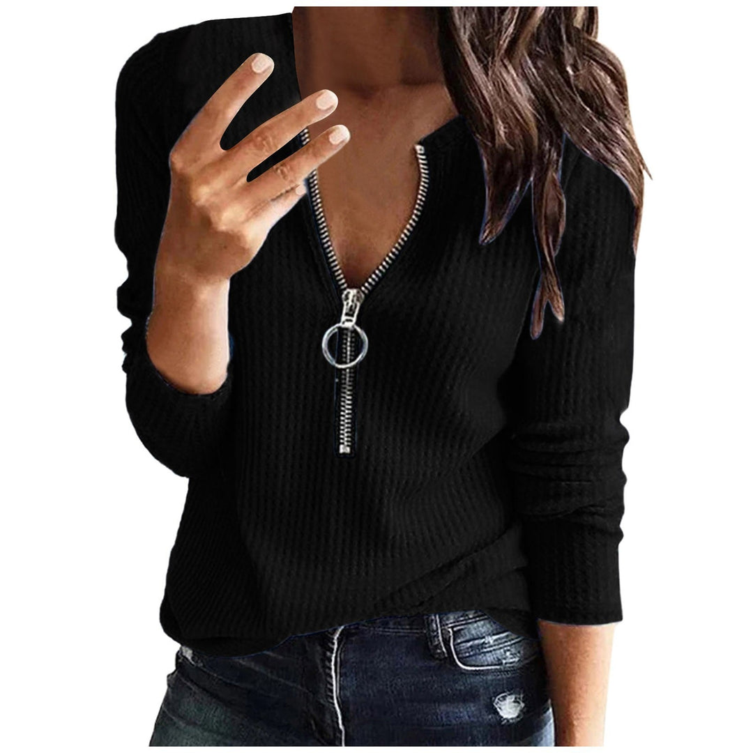Mirla | Vaffel Stickad Dragkedja Topp-Eva Jonsson