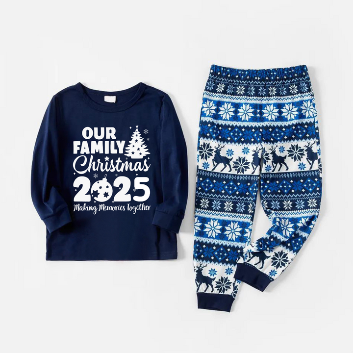 Mirla | Vår Familj Julen 2025 Tillsammans Skapa Minnen Bokstäver Tryck Blå Långa Ärmar med Blå Blommiga Byxor Familj Matchande Pyjamas Set-Eva Jonsson