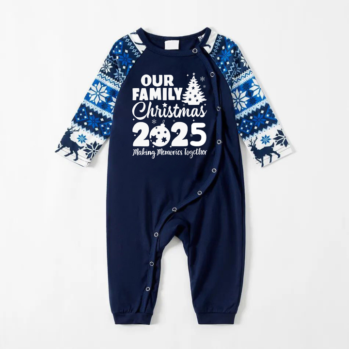 Mirla | Vår Familj Julen 2025 Tillsammans Skapa Minnen Bokstäver Tryck Blå Långa Ärmar med Blå Blommiga Byxor Familj Matchande Pyjamas Set-Eva Jonsson