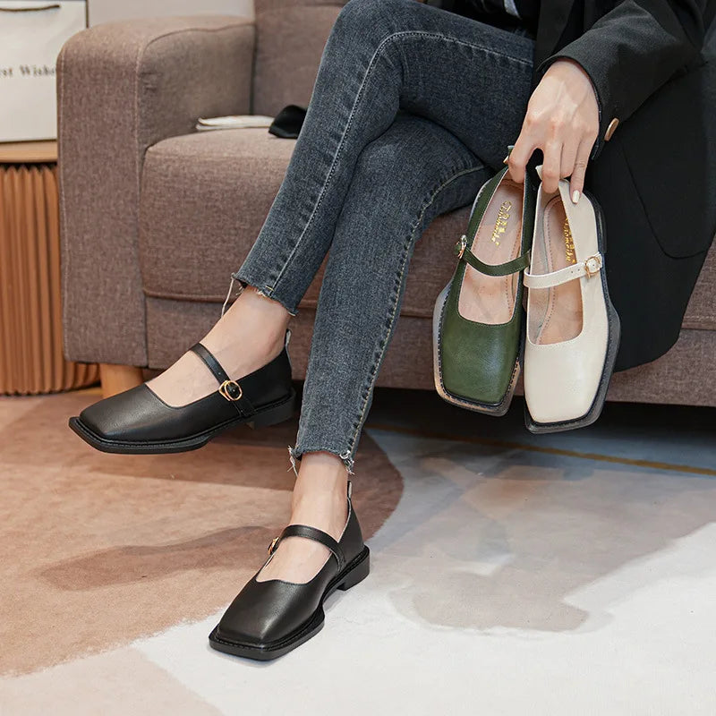 Mirla | Vår och höst dam läderskor kvinnor avslappnade skor mode platta loafers brittisk stil kontor och bankett-Eva Jonsson