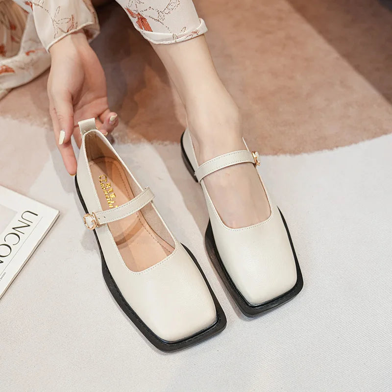 Mirla | Vår och höst dam läderskor kvinnor avslappnade skor mode platta loafers brittisk stil kontor och bankett-Eva Jonsson