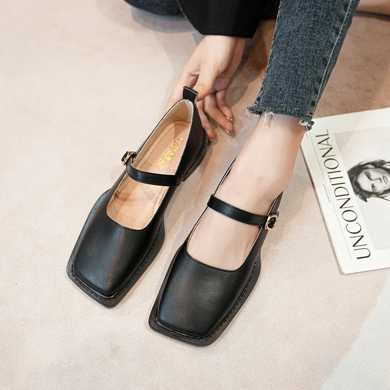 Mirla | Vår och höst dam läderskor kvinnor avslappnade skor mode platta loafers brittisk stil kontor och bankett-Eva Jonsson