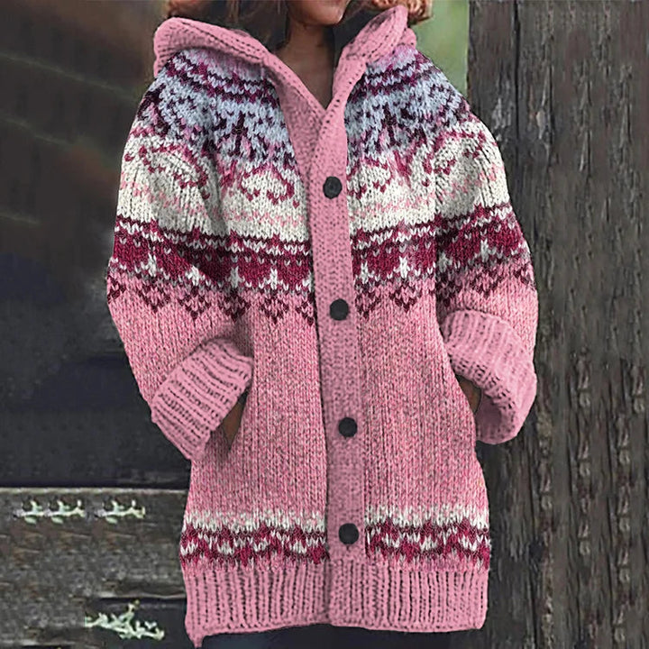 Mirla | Varm Stickad Cardigan med Tryck-Eva Jonsson