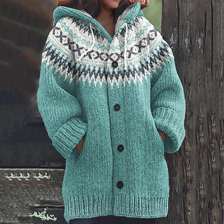 Mirla | Varm Stickad Cardigan med Tryck-Eva Jonsson