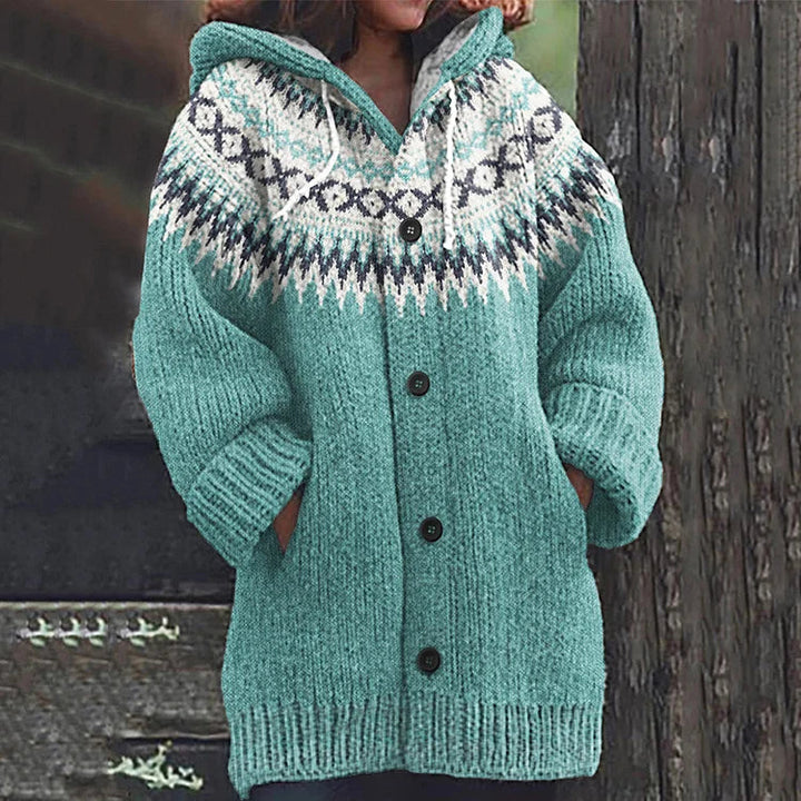 Mirla | Varm Stickad Cardigan med Tryck-Eva Jonsson