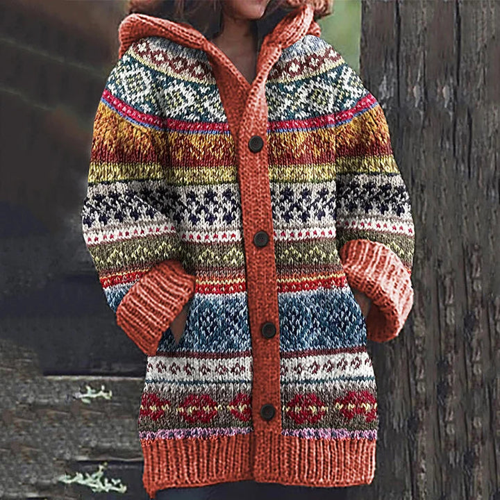 Mirla | Varm Stickad Cardigan med Tryck-Eva Jonsson