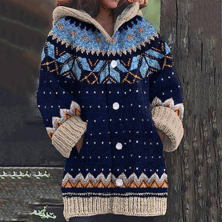 Mirla | Varm Stickad Cardigan med Tryck-Eva Jonsson