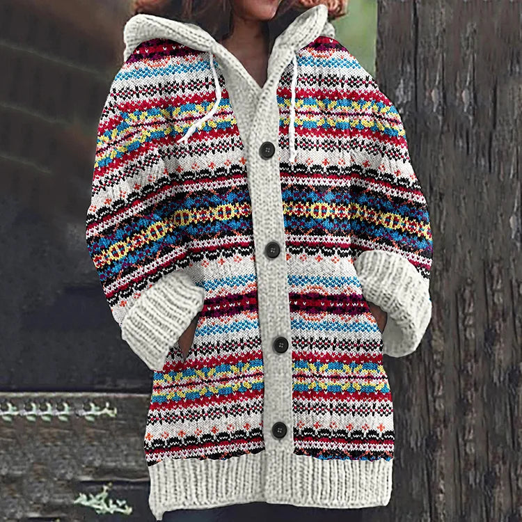 Mirla | Varm Stickad Cardigan med Tryck-Eva Jonsson