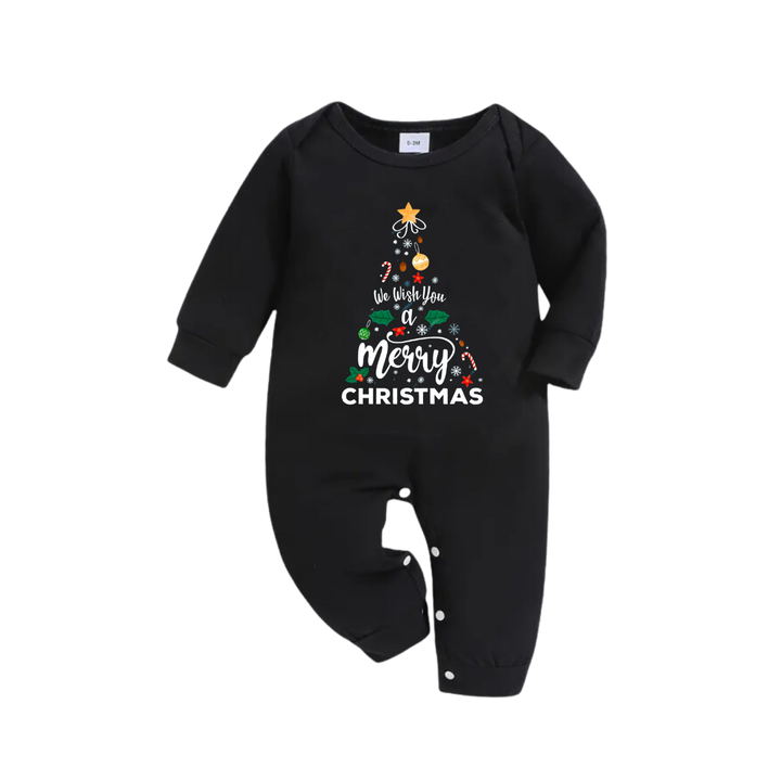 Mirla | Vi Önskar Dig En God Jul Printed Pattern Black Long-Sleeved Top With Black And Green Checkered Pants Family Matching Pajamas-Eva Jonsson