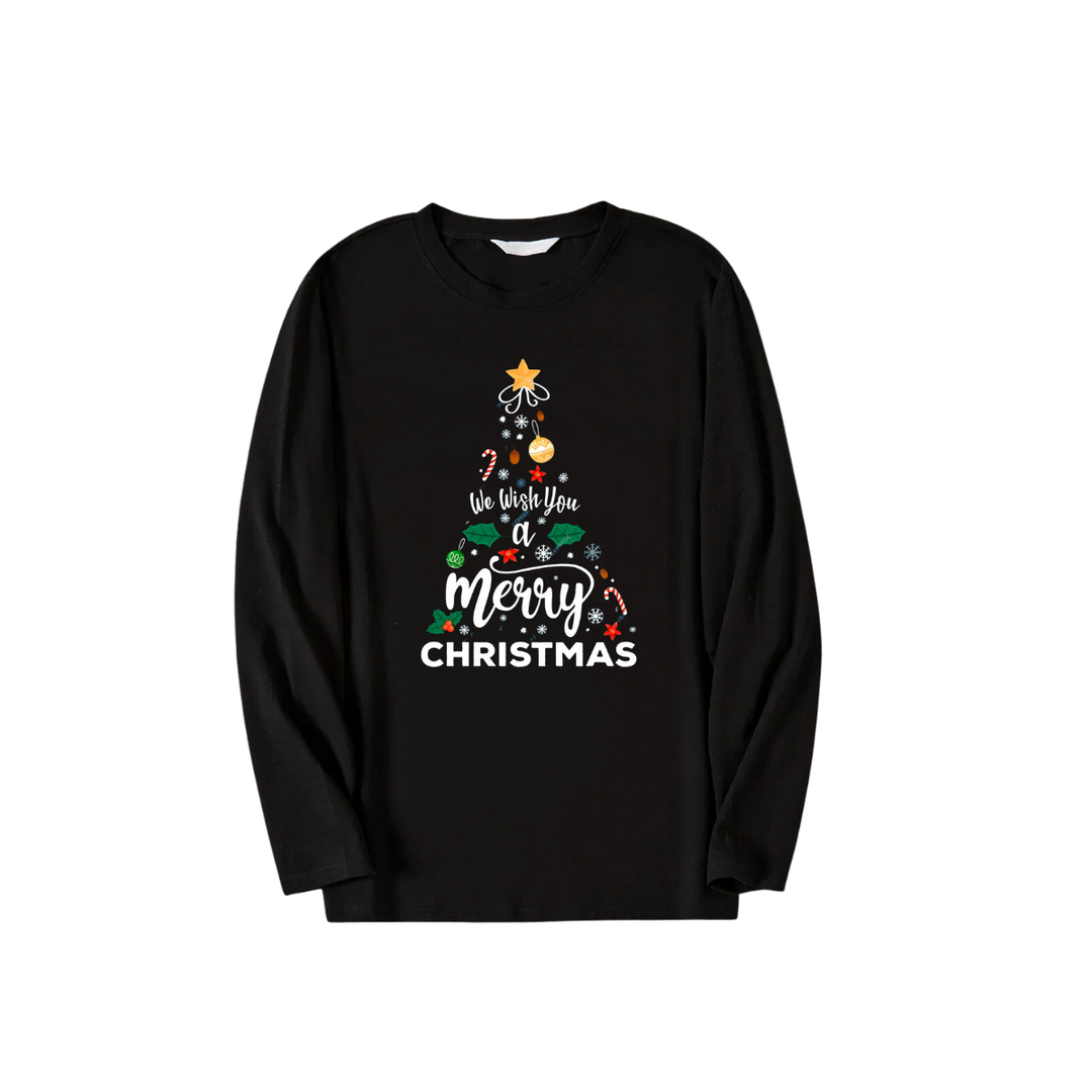 Mirla | Vi Önskar Dig En God Jul Printed Pattern Black Long-Sleeved Top With Black And Green Checkered Pants Family Matching Pajamas-Eva Jonsson