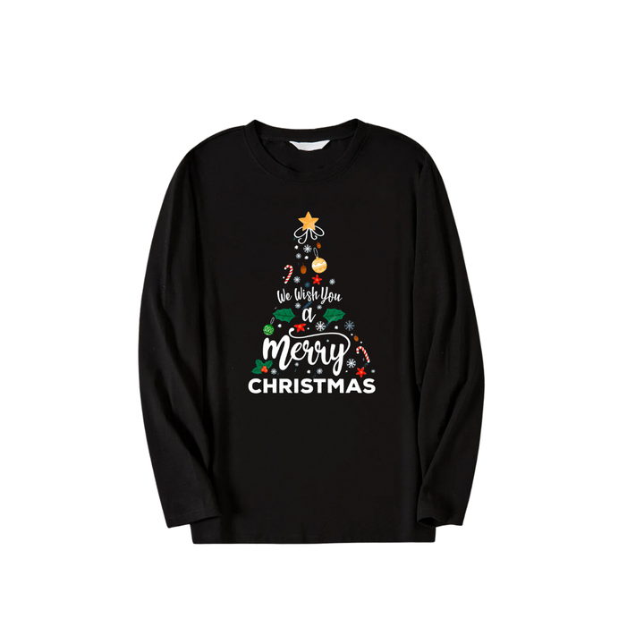 Mirla | Vi Önskar Dig En God Jul Printed Pattern Black Long-Sleeved Top With Black And Green Checkered Pants Family Matching Pajamas-Eva Jonsson