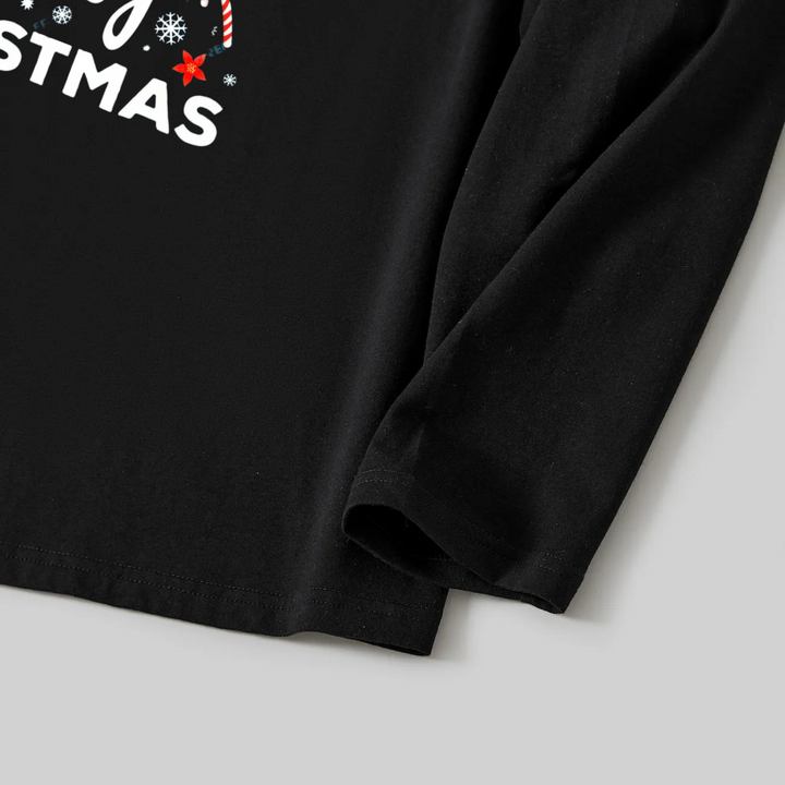 Mirla | Vi Önskar Dig En God Jul Tryckt Mönster Svart Långärmad Topp med Svarta och Grönrutiga Byxor Par Matchande Pyjamas-Eva Jonsson