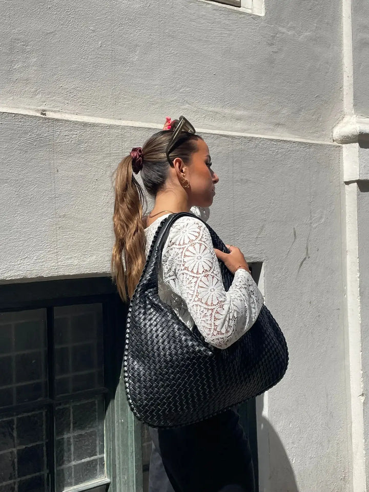 Mirla | Vintage Axelväska Dam Flätad Handväska med Dragkedja På Rea-Eva Jonsson