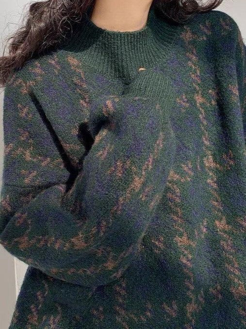Mirla | Vintage Stickad Tröja med Rutmönster-Eva Jonsson