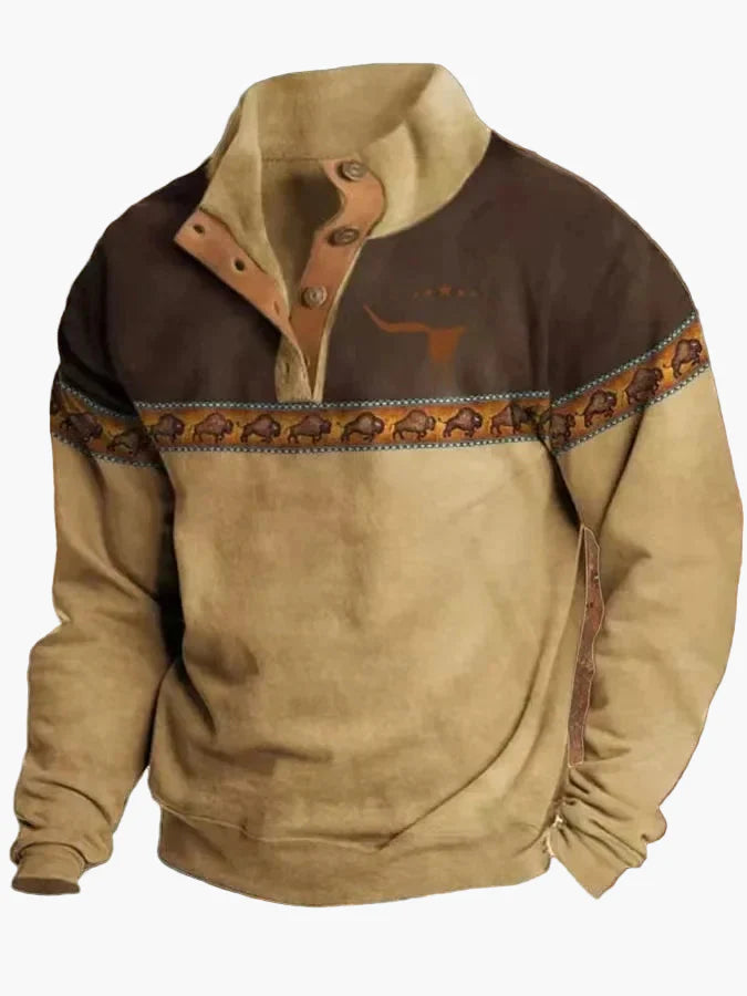 Mirla | Vintage Western Sweatshirt med Etno-Mönster och Ståkrage - Fritidströja-Eva Jonsson