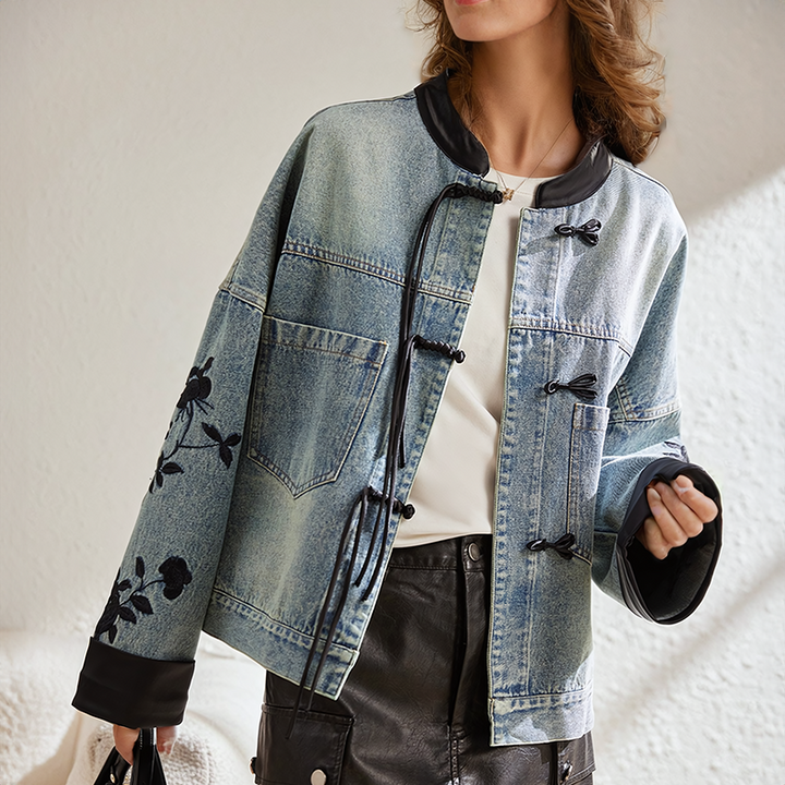Mirla | Vintage-blommig-jeansjacka-Eva Jonsson