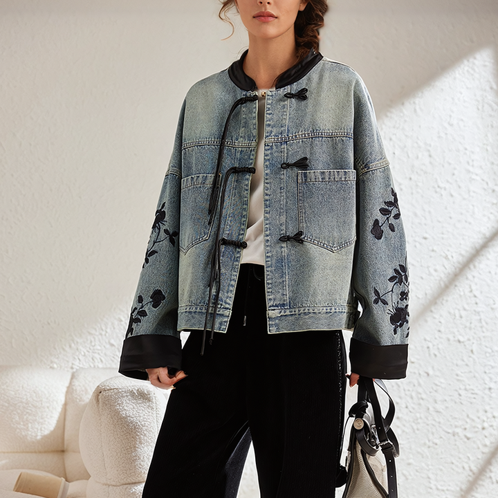 Mirla | Vintage-blommig-jeansjacka-Eva Jonsson
