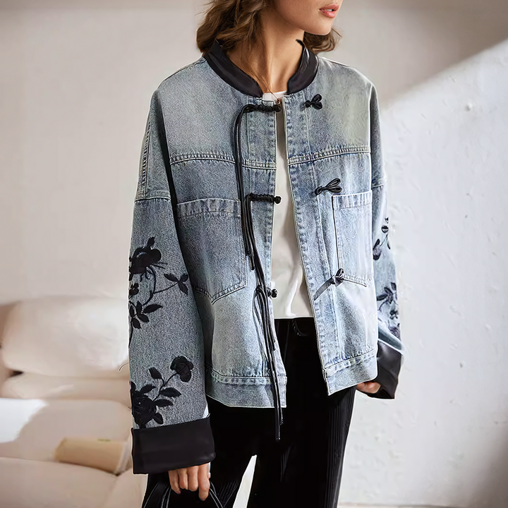 Mirla | Vintage-blommig-jeansjacka-Eva Jonsson