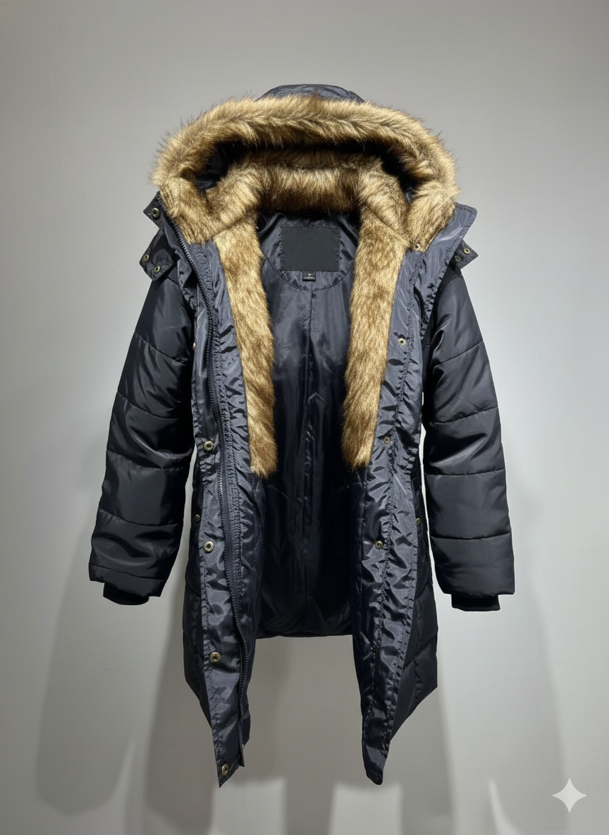Mirla | Vinter Steppjacka med Huva och Konstpäls - Modetrend Som Framhäver Figuren, Idealisk för Kalla Dagar-Eva Jonsson