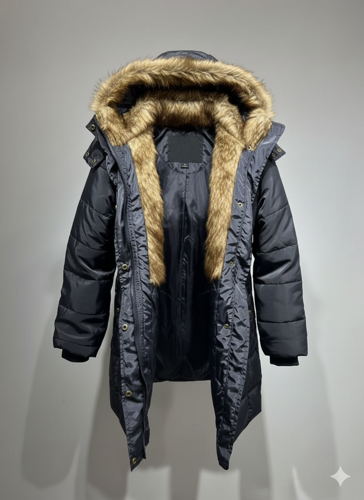 Mirla | Vinter Steppjacka med Huva och Konstpäls - Modetrend Som Framhäver Figuren, Idealisk för Kalla Dagar-Eva Jonsson