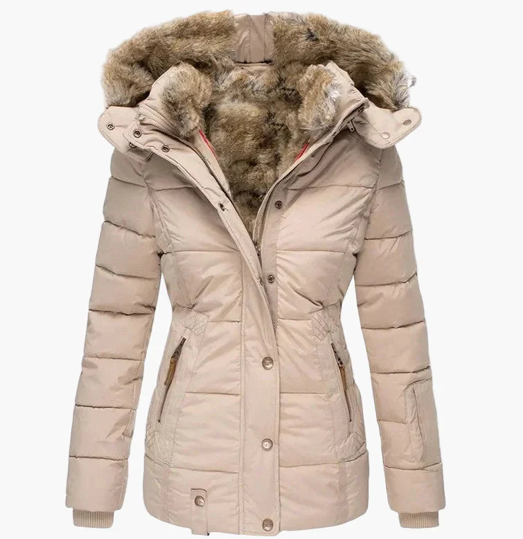 Mirla | Vinter Steppjacka med Huva och Konstpäls - Modetrend Som Framhäver Figuren, Idealisk för Kalla Dagar-Eva Jonsson