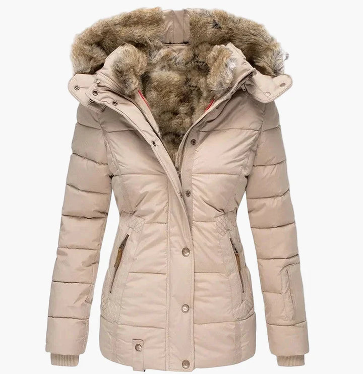 Mirla | Vinter Steppjacka med Huva och Konstpäls - Modetrend Som Framhäver Figuren, Idealisk för Kalla Dagar-Eva Jonsson