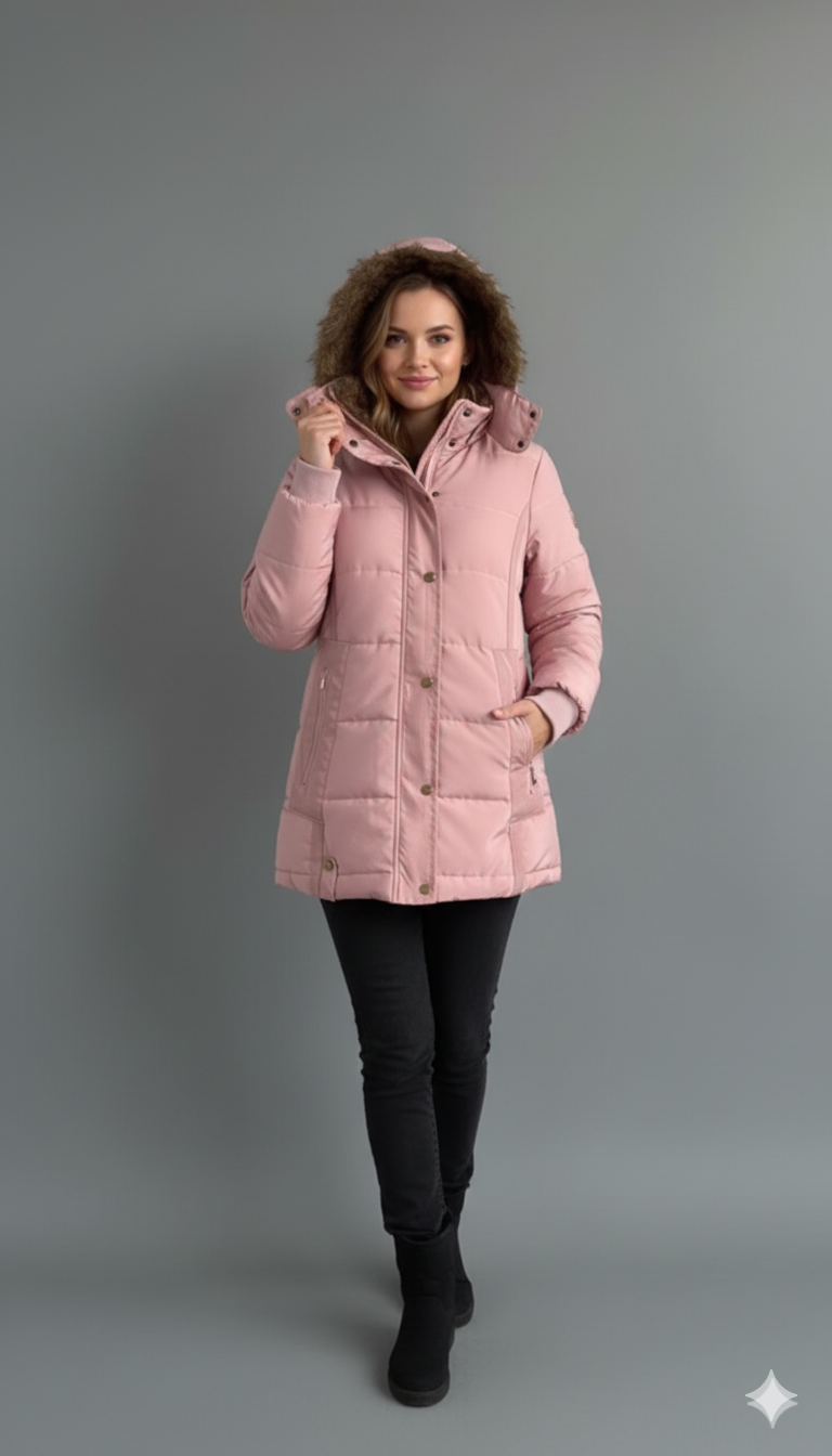 Mirla | Vinter Steppjacka med Huva och Konstpäls - Modetrend Som Framhäver Figuren, Idealisk för Kalla Dagar-Eva Jonsson