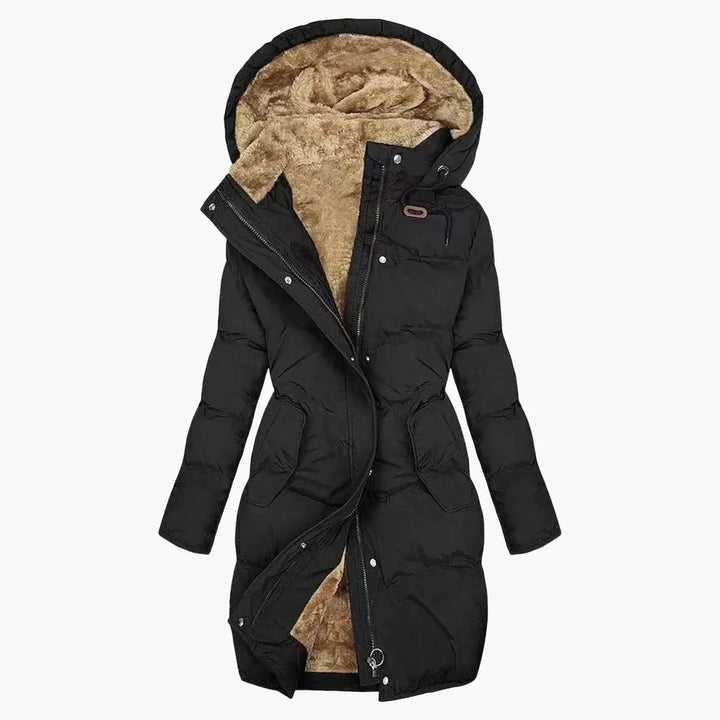 Mirla | Vinterkappa Hoodiejacka Lång Varm Polstrad Elegant Fritid-Eva Jonsson