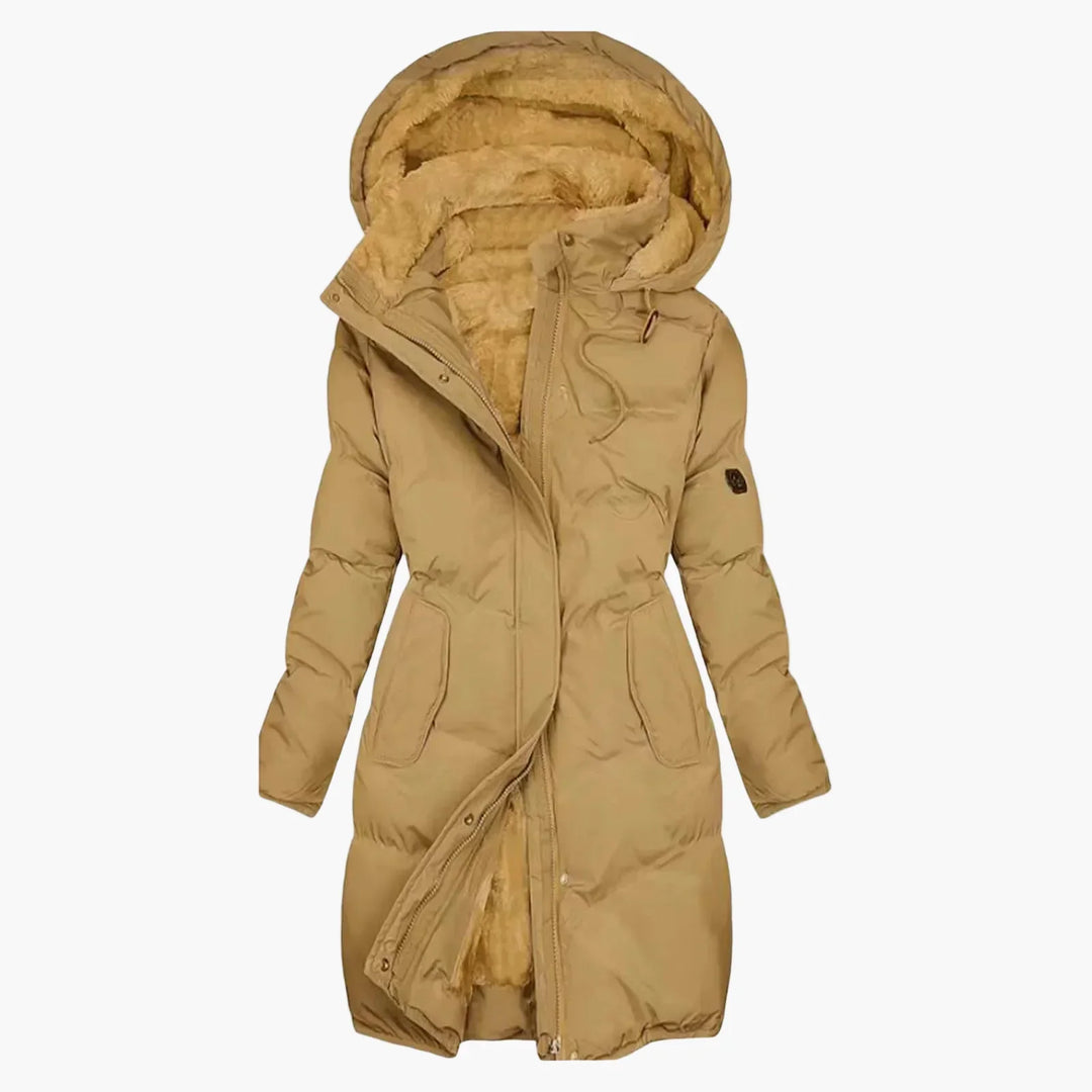 Mirla | Vinterkappa Hoodiejacka Lång Varm Polstrad Elegant Fritid-Eva Jonsson