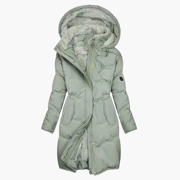 Mirla | Vinterkappa Hoodiejacka Lång Varm Polstrad Elegant Fritid-Eva Jonsson