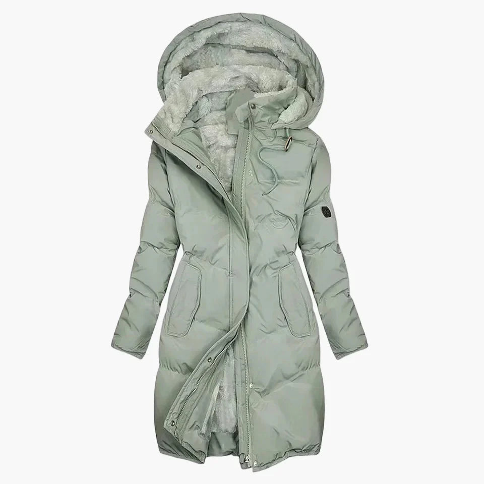 Mirla | Vinterkappa Hoodiejacka Lång Varm Polstrad Elegant Fritid-Eva Jonsson