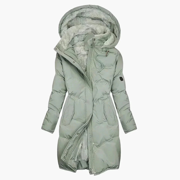 Mirla | Vinterkappa Hoodiejacka Lång Varm Polstrad Elegant Fritid-Eva Jonsson