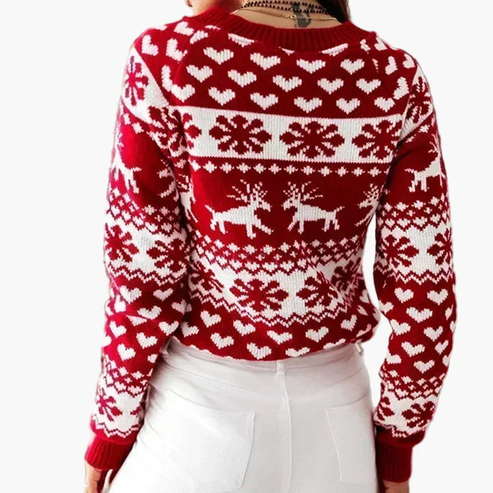 Mirla | Vinterpullover I Norsk Stil - Julmotiv Hjärt- och Renmönster Ideal För Festliga Tillfällen och Vardag-Eva Jonsson