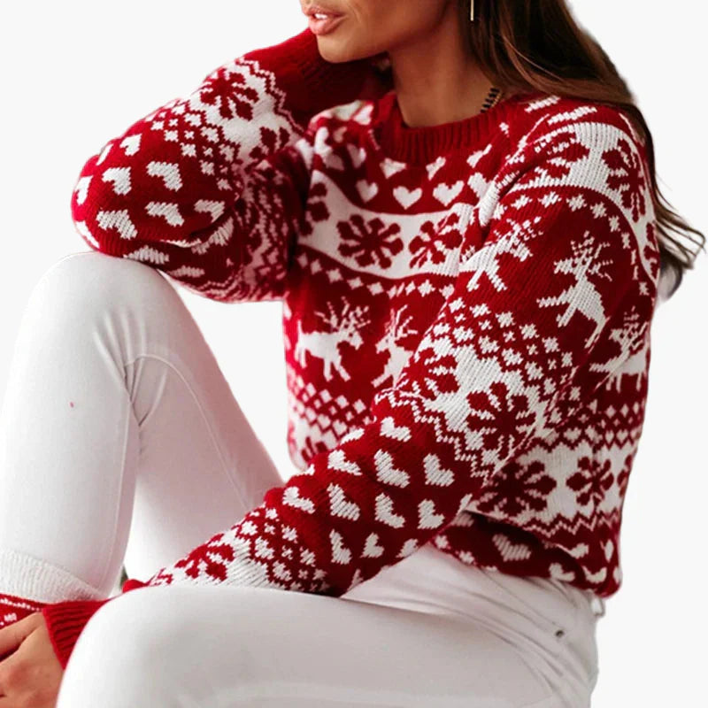 Mirla | Vinterpullover I Norsk Stil - Julmotiv Hjärt- och Renmönster Ideal För Festliga Tillfällen och Vardag-Eva Jonsson