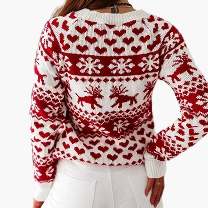 Mirla | Vintrig Tröja I Norsk Stil - Julmotiv, Hjärt- och Renmönster, Perfekt för Festliga Tillfällen och Vardag-Eva Jonsson