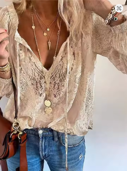 Mirla | Virkad Boho-blus för kvinnor-Eva Jonsson