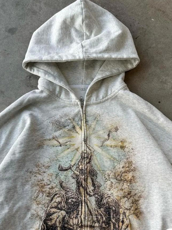 Mirla | Vit Oversized Hoodie med Tryck-Eva Jonsson
