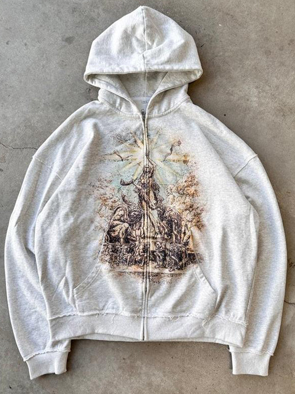 Mirla | Vit Oversized Hoodie med Tryck-Eva Jonsson