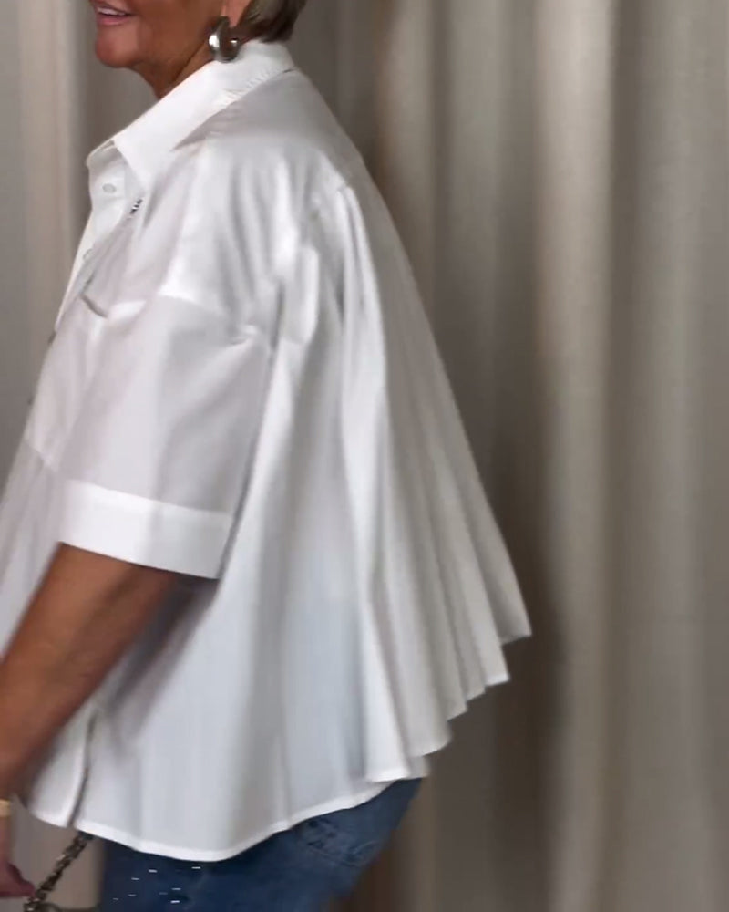 Mirla | Vit kortärmad bluse med plisserad rygg-Eva Jonsson