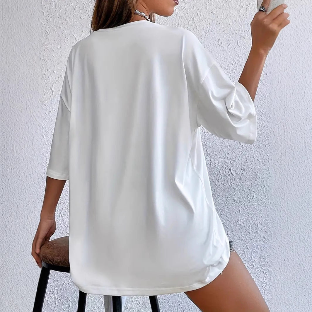 Mirla | Vitt Löst Kortärmat Rundhals Polyester T-shirt-Eva Jonsson