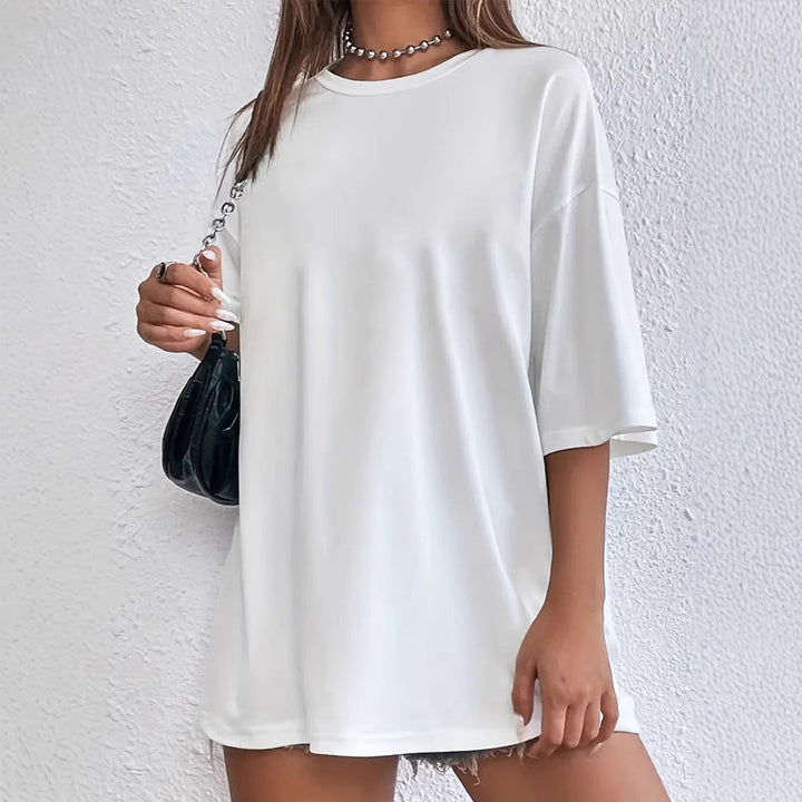 Mirla | Vitt Löst Kortärmat Rundhals Polyester T-shirt-Eva Jonsson