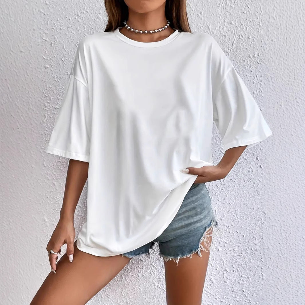 Mirla | Vitt Löst Kortärmat Rundhals Polyester T-shirt-Eva Jonsson