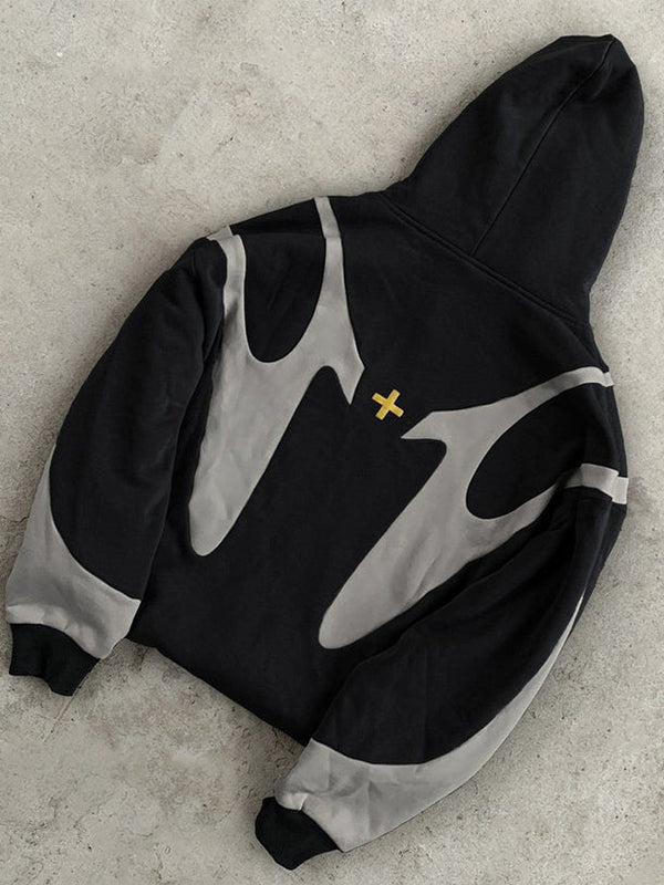 Mirla | Y2K Kontrastfärg Överdimensionerad Hoodie med Långa Ärmar för Herrar-Eva Jonsson