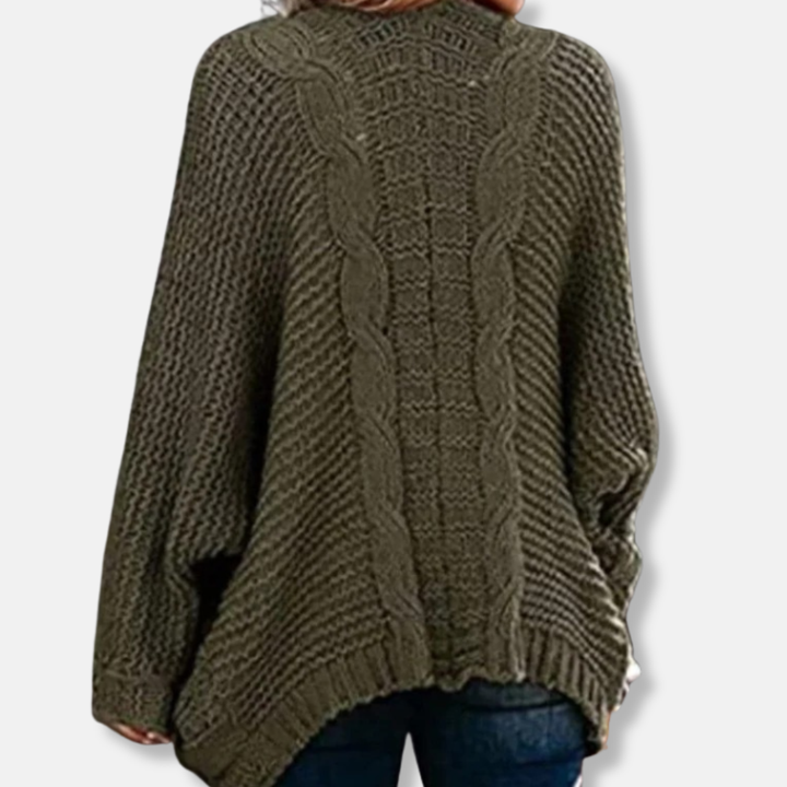 Mirla | Ylle Oversized Cardigan Ribbade Öppen Framsidefickor Cardigan-Eva Jonsson