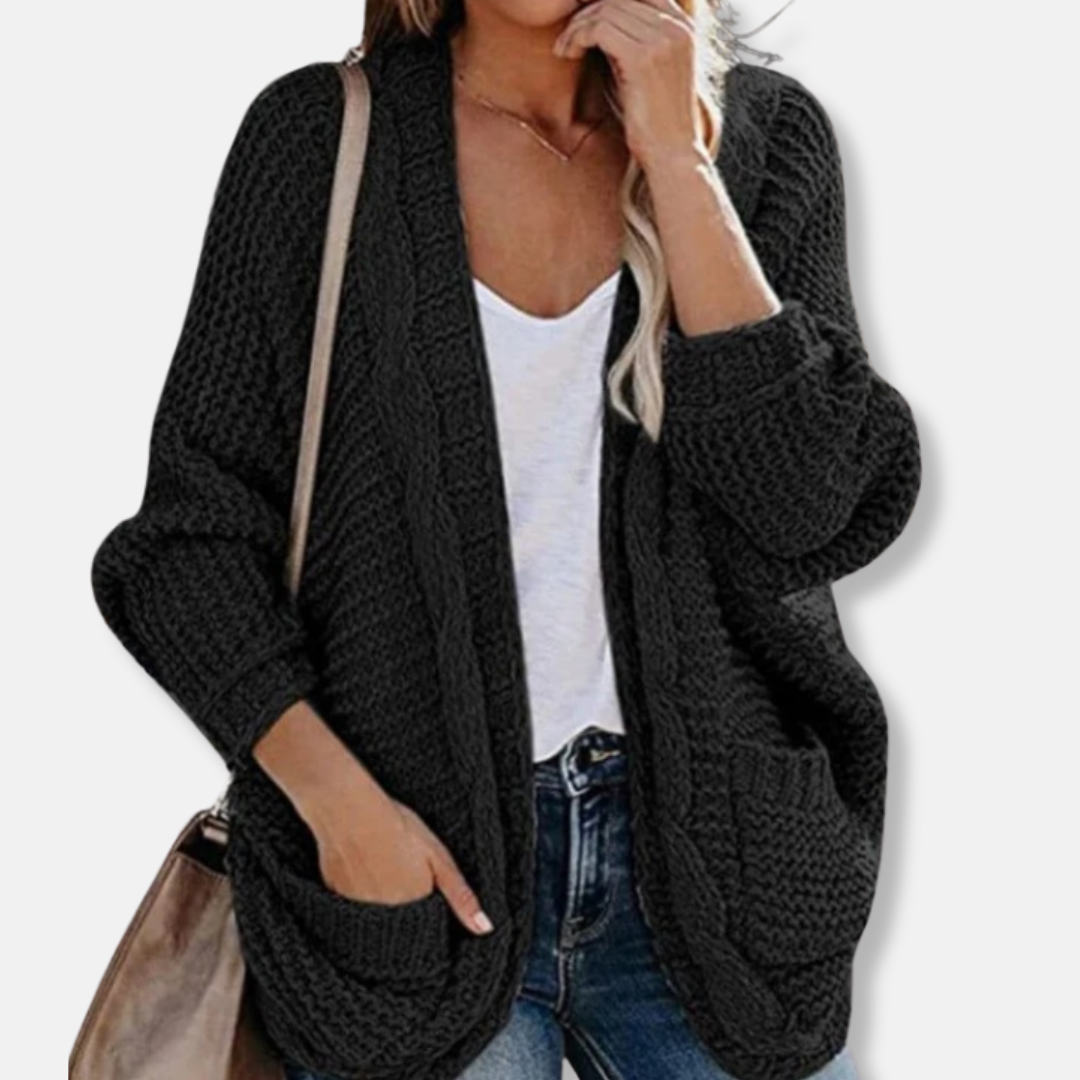 Mirla | Ylle Oversized Cardigan Ribbade Öppen Framsidefickor Cardigan-Eva Jonsson