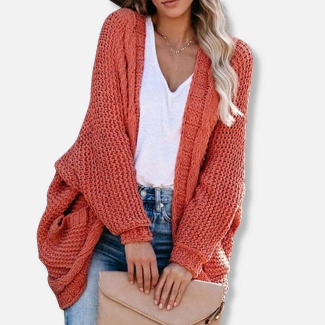 Mirla | Ylle Oversized Cardigan Ribbade Öppen Framsidefickor Cardigan-Eva Jonsson