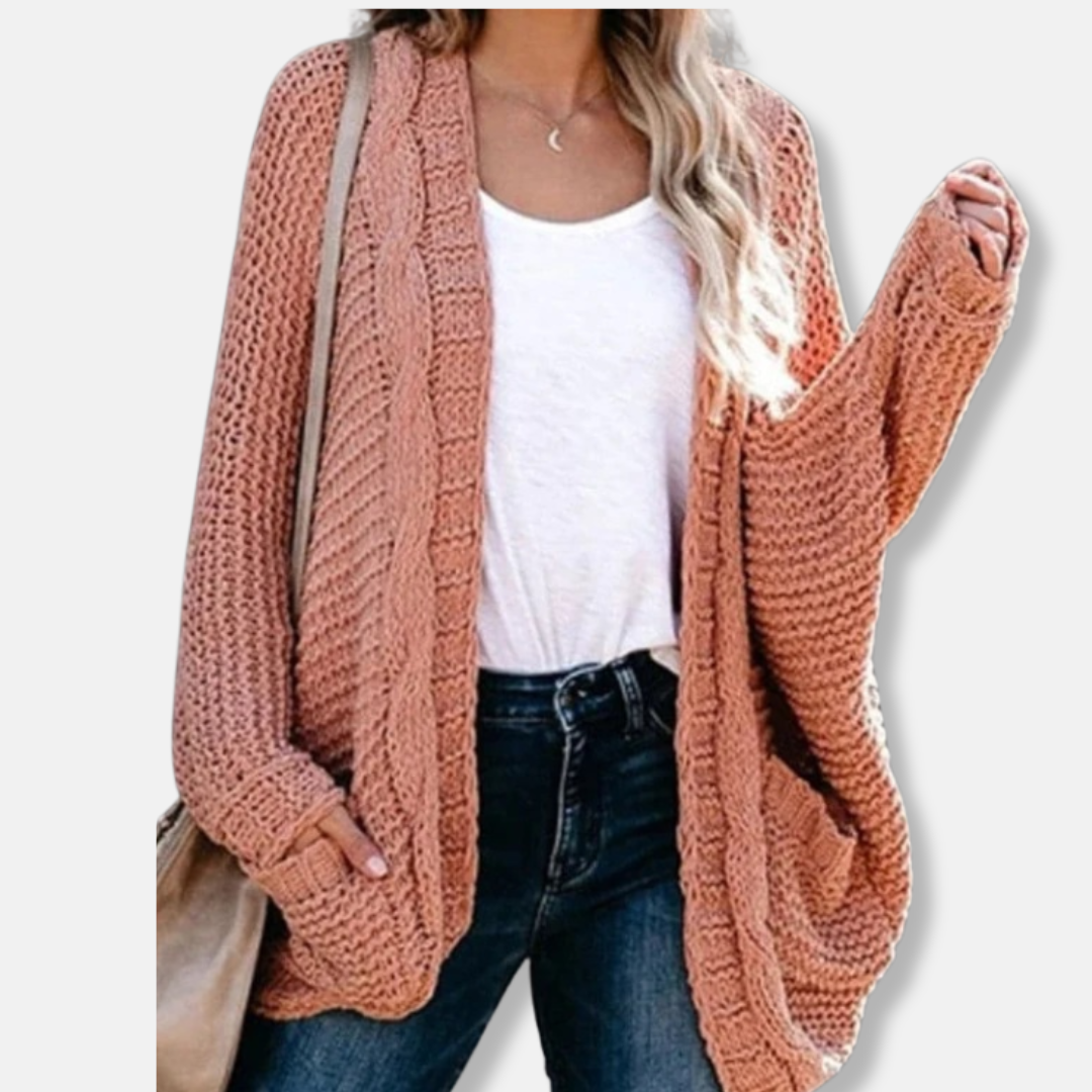 Mirla | Ylle Oversized Cardigan Ribbade Öppen Framsidefickor Cardigan-Eva Jonsson