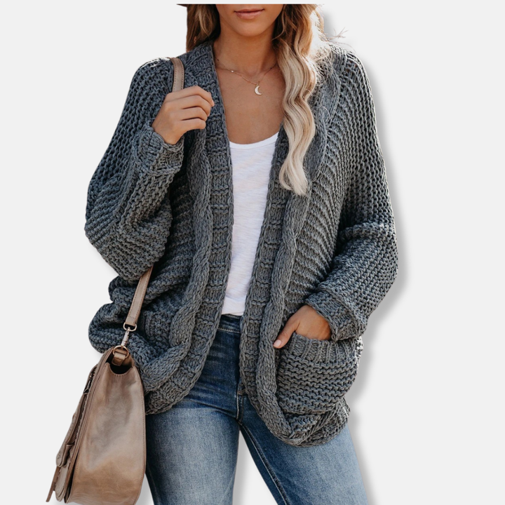 Mirla | Ylle Oversized Cardigan Ribbade Öppen Framsidefickor Cardigan-Eva Jonsson