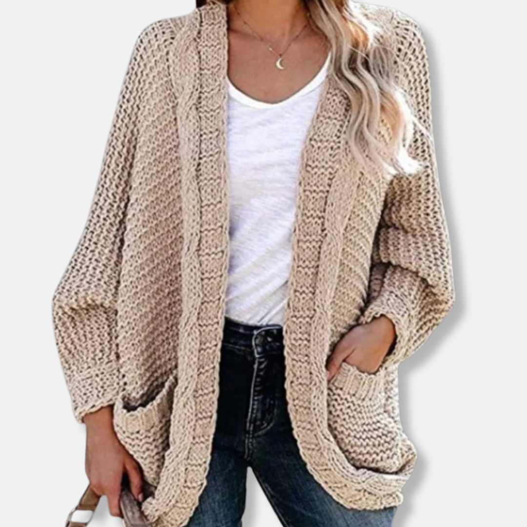 Mirla | Ylle Oversized Cardigan Ribbade Öppen Framsidefickor Cardigan-Eva Jonsson