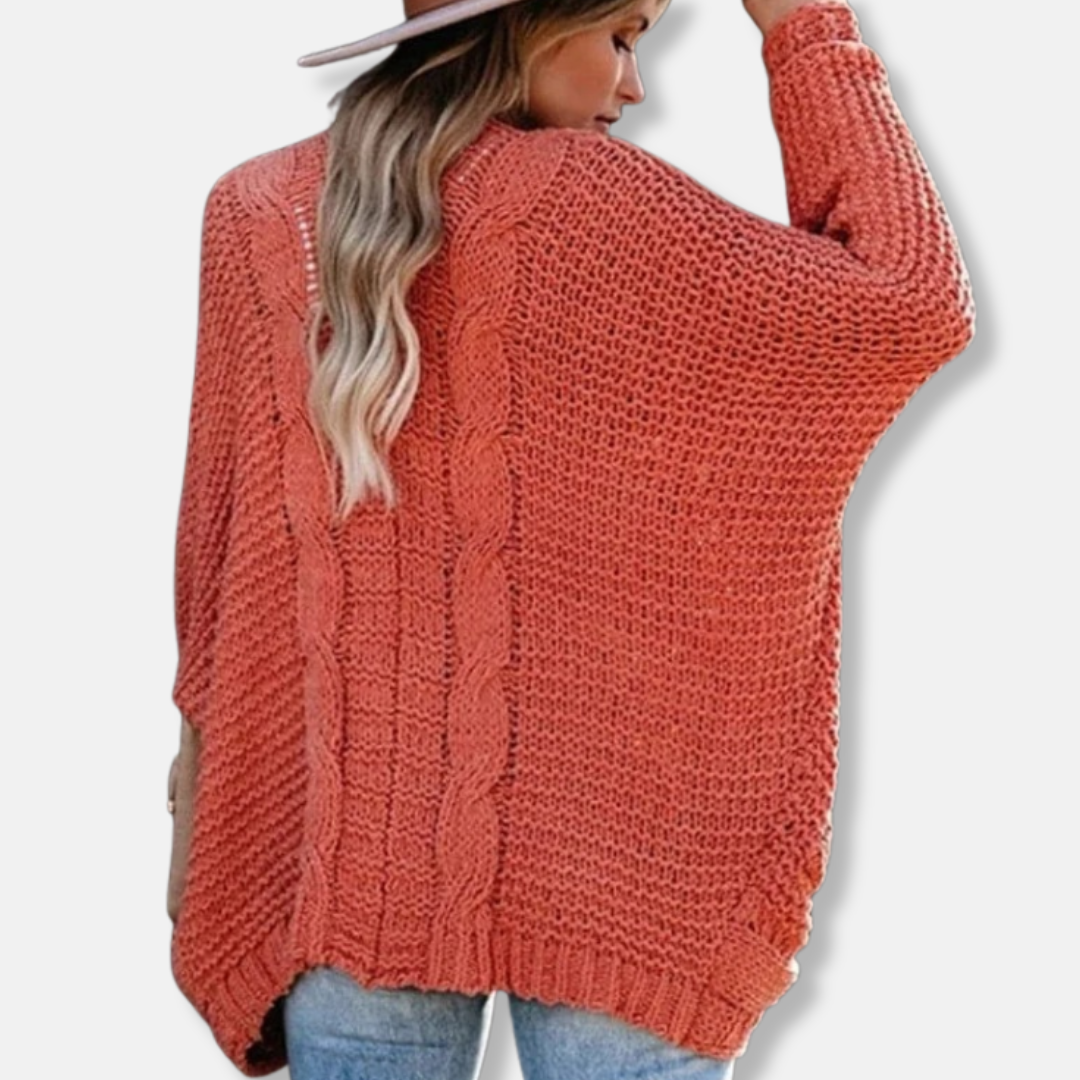 Mirla | Ylle Oversized Cardigan Ribbade Öppen Framsidefickor Cardigan-Eva Jonsson